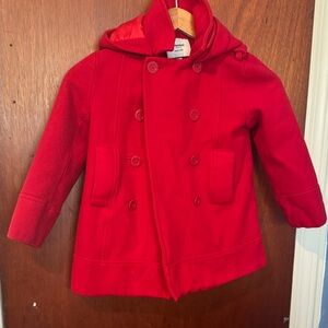 Children's Vibrant Red Hooded Pea Coat